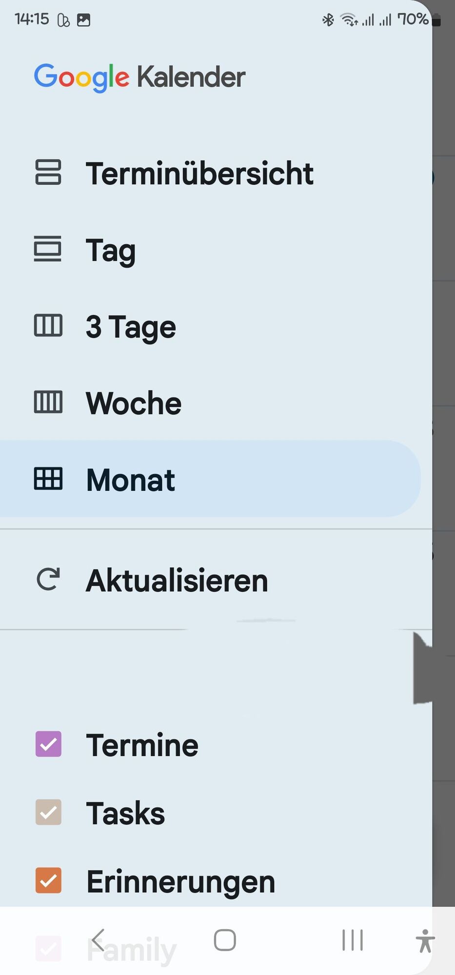Kalender und Einstellungen auf Deutsch aber zeigt alle Feiertage in