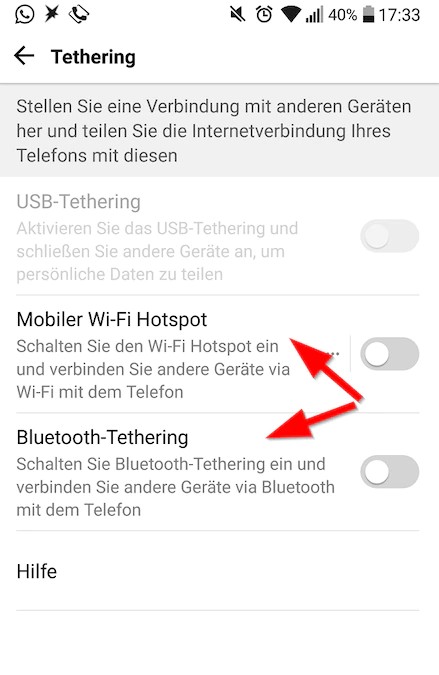Bluetooth und WiFi Tethering
