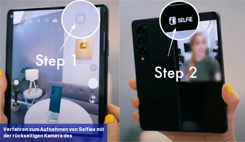 Verfahren zum Aufnehmen von Selfies mit der rückseitigen Kamera des Galaxy Z Fold 5: